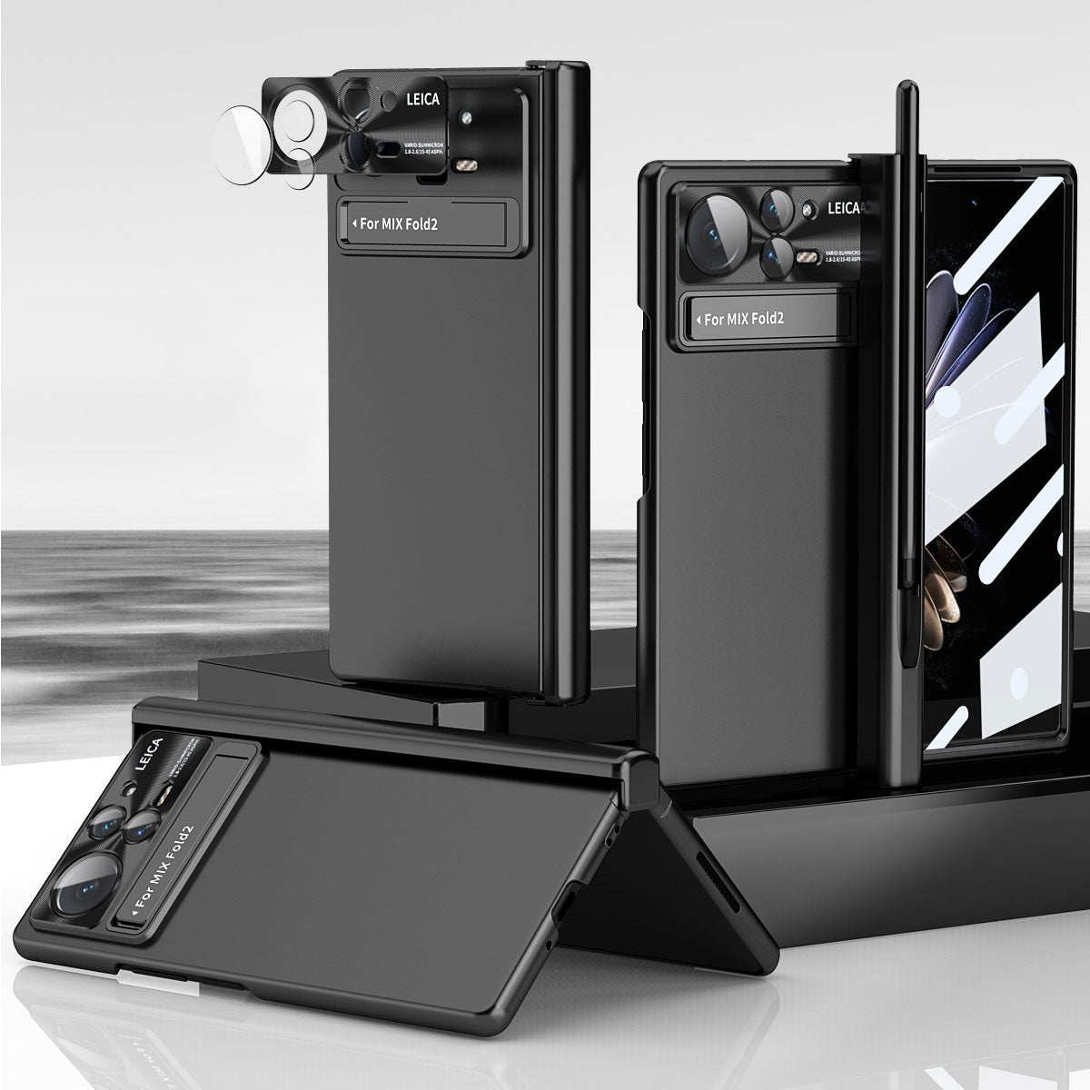 For Xiaomi Mix Fold 2 Electroplating Hinged Folding Phone Case with S Pen Fold Edtion(Black)