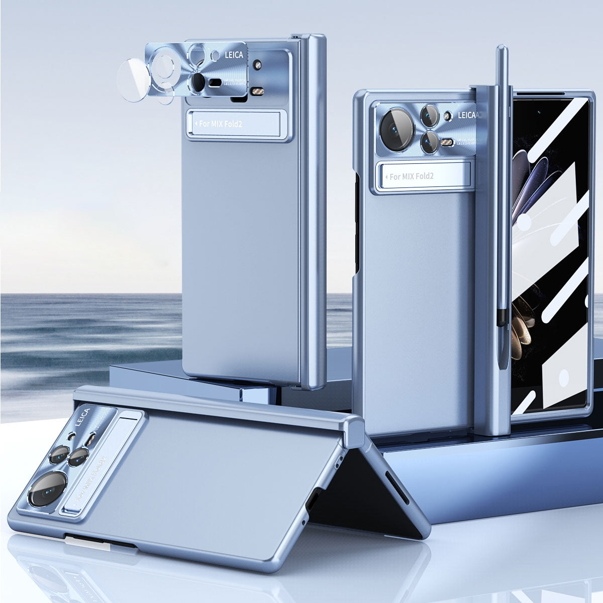 For Xiaomi Mix Fold 2 Electroplating Hinged Folding Phone Case with S Pen Fold Edtion(Blue)