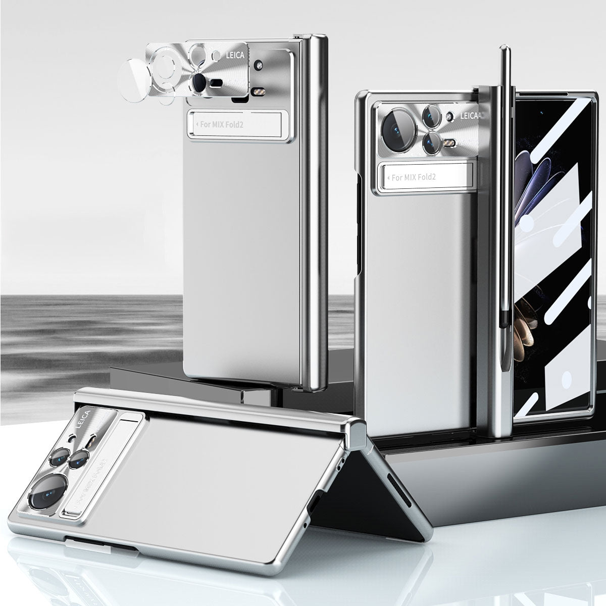 For Xiaomi Mix Fold 2 Electroplating Hinged Folding Phone Case with S Pen Fold Edtion(Silver)