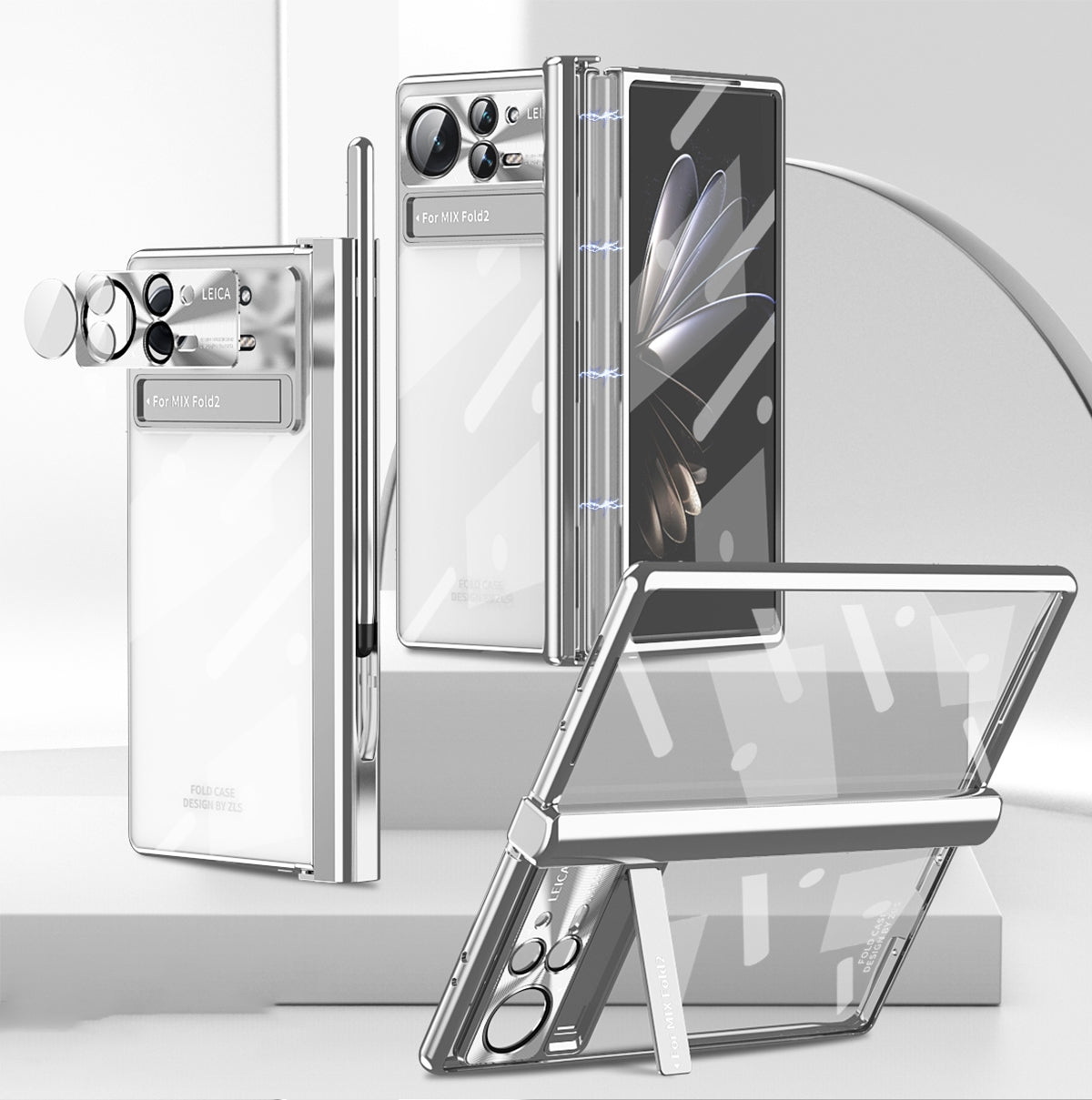 For Xiaomi Mix Fold 2 Magnetic Hinges Plating Phone Case with Holder(Silver)