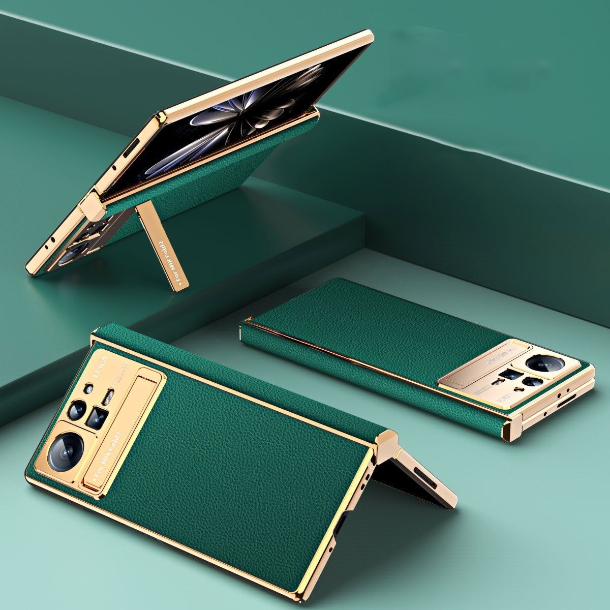 For Xiaomi Mix Fold 2 Electroplated Frame Plain Leather Phone Case(Green)