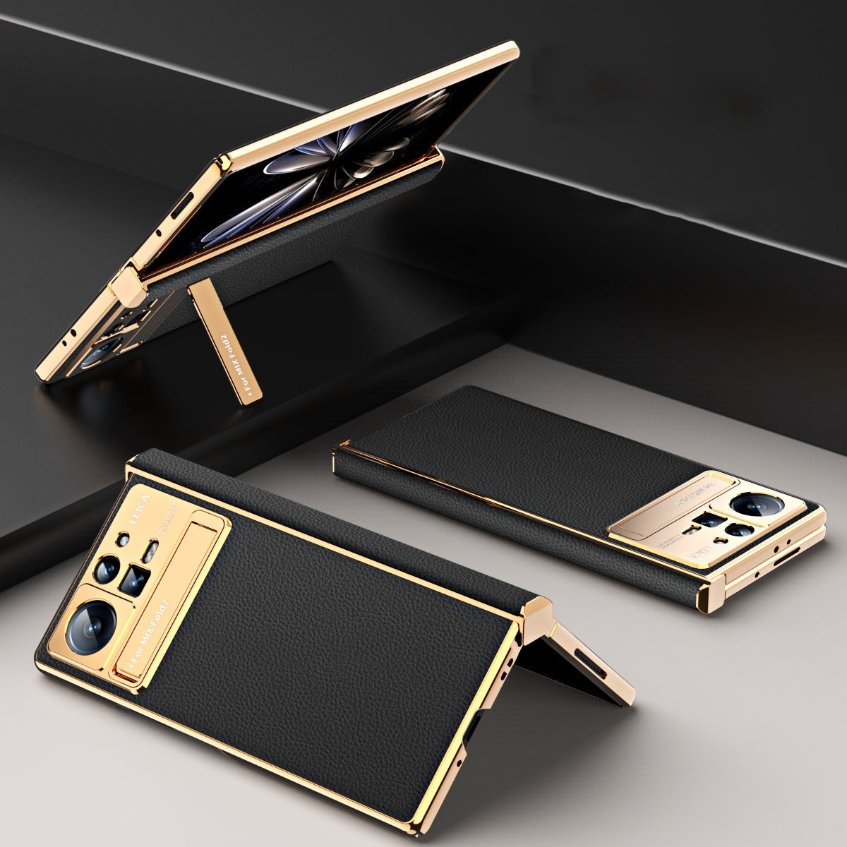 For Xiaomi Mix Fold 2 Electroplated Frame Plain Leather Phone Case(Black)