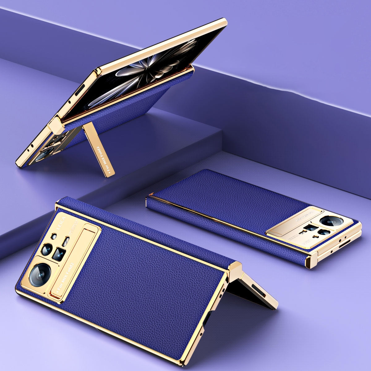 For Xiaomi Mix Fold 2 Electroplated Frame Plain Leather Phone Case(Sapphire Blue)