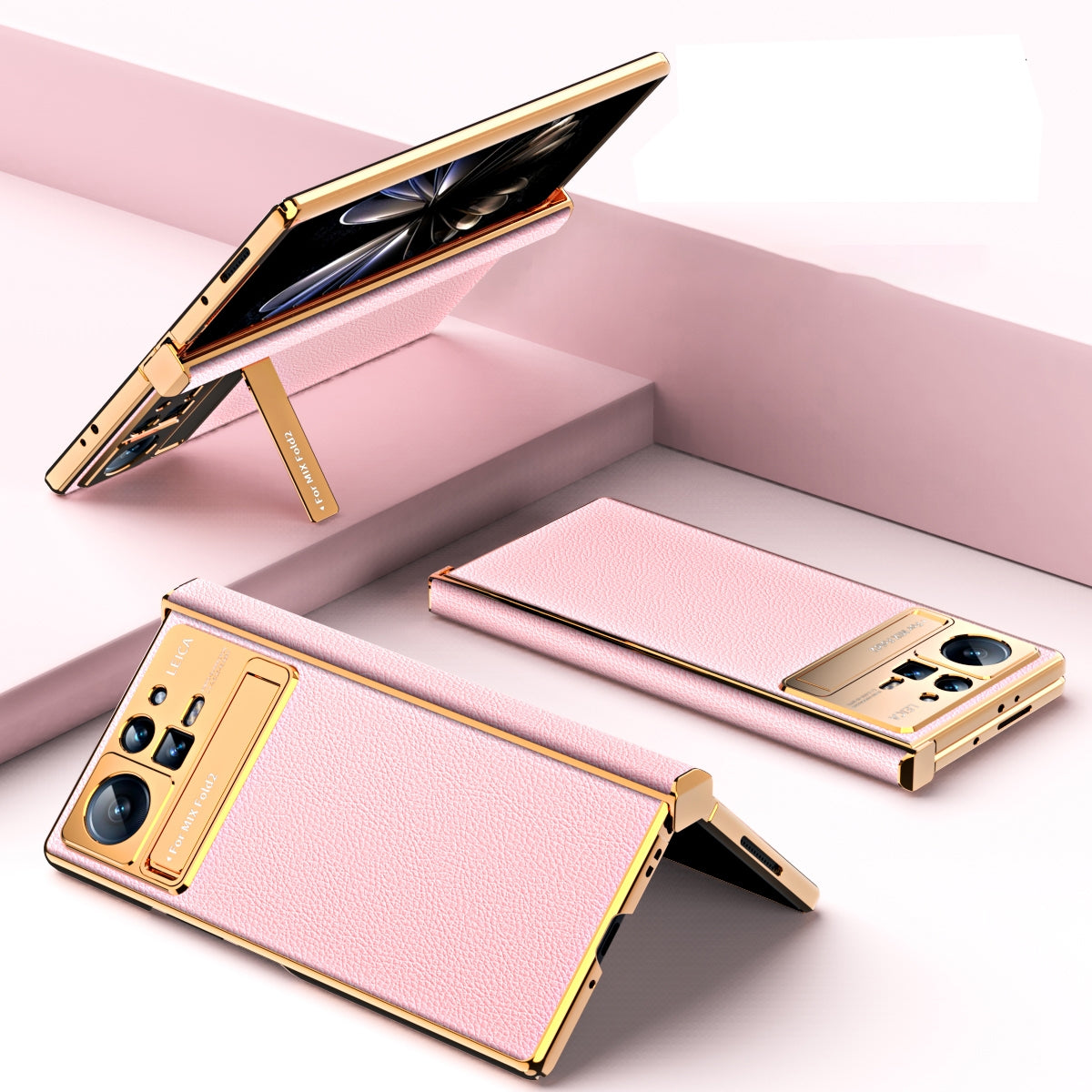 For Xiaomi Mix Fold 2 Electroplated Frame Plain Leather Phone Case(Pink)