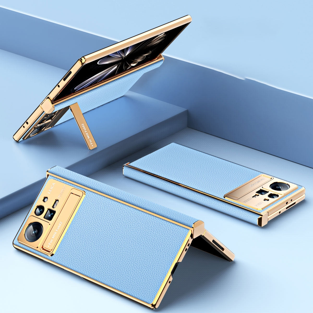 For Xiaomi Mix Fold 2 Electroplated Frame Plain Leather Phone Case(Blue)
