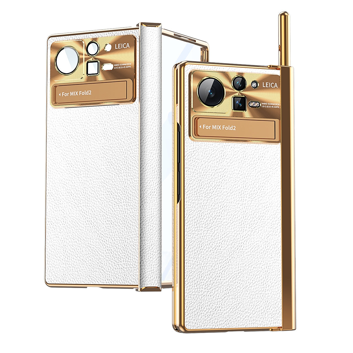 For Xiaomi Mix Fold 2 Plain Leather Double Hinged Folding Phone Case with Stylus(Gold+Silver)