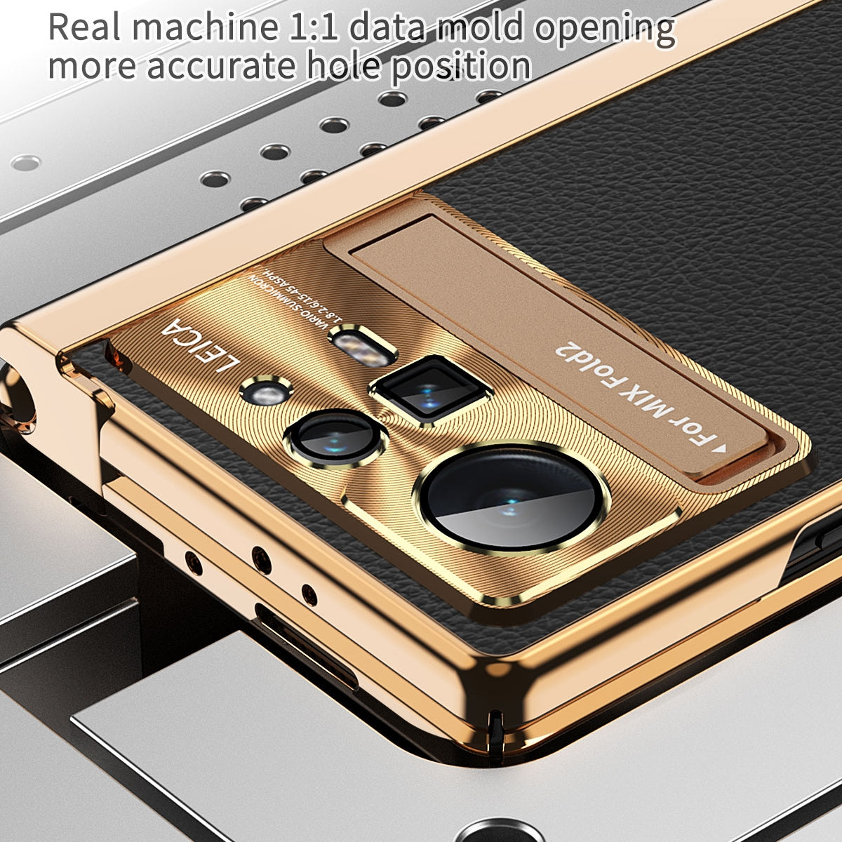 For Xiaomi Mix Fold 2 Plain Leather Double Hinged Folding Phone Case with Stylus(Gold+Blue)