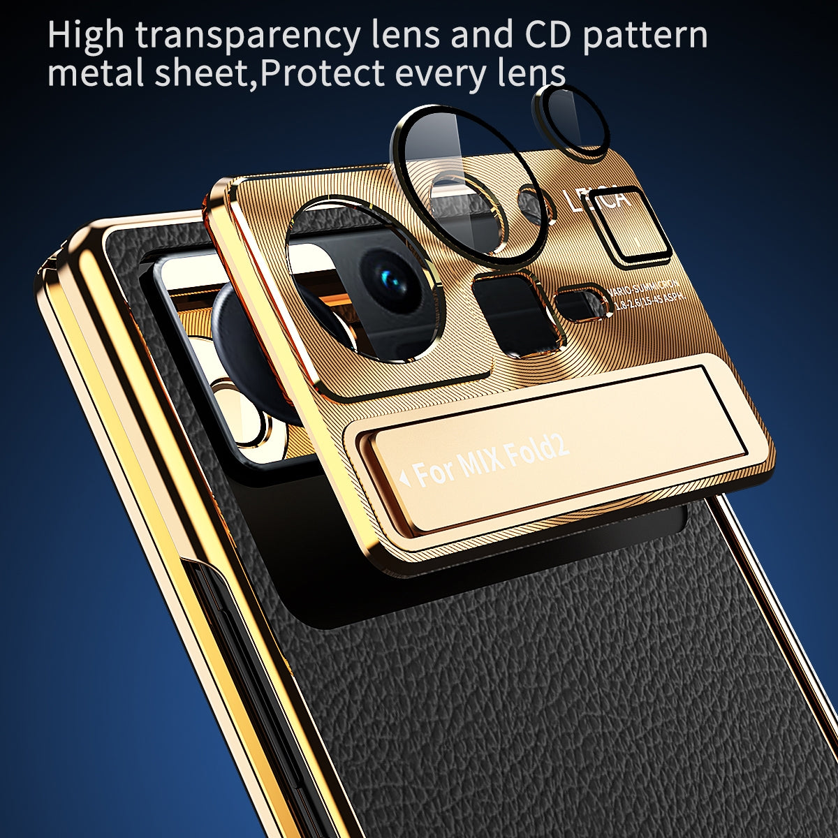 For Xiaomi Mix Fold 2 Plain Leather Double Hinged Folding Phone Case with Stylus(Gold+Silver)