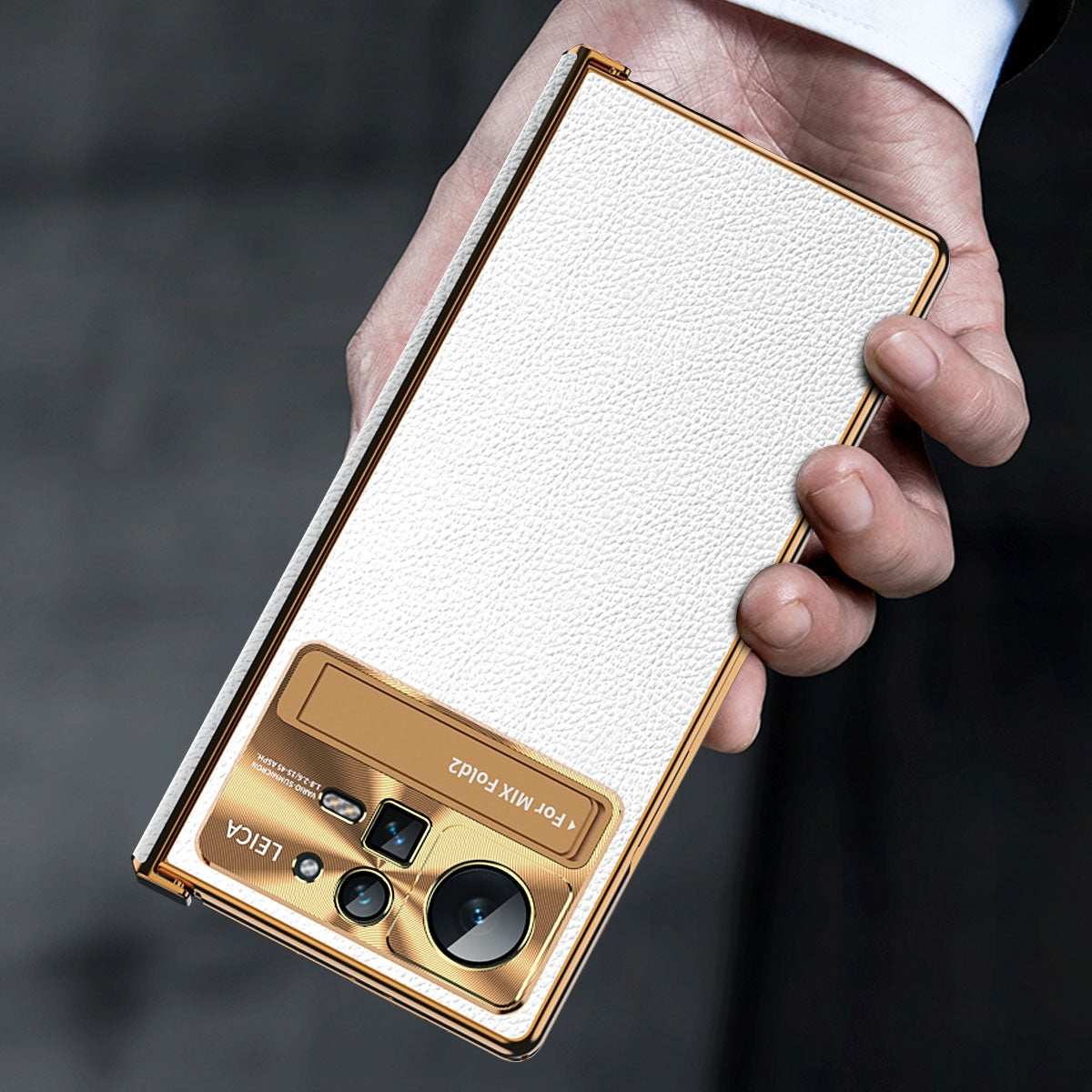 For Xiaomi Mix Fold 2 Plain Leather Double Hinged Folding Phone Case with Stylus(Gold+Gold)