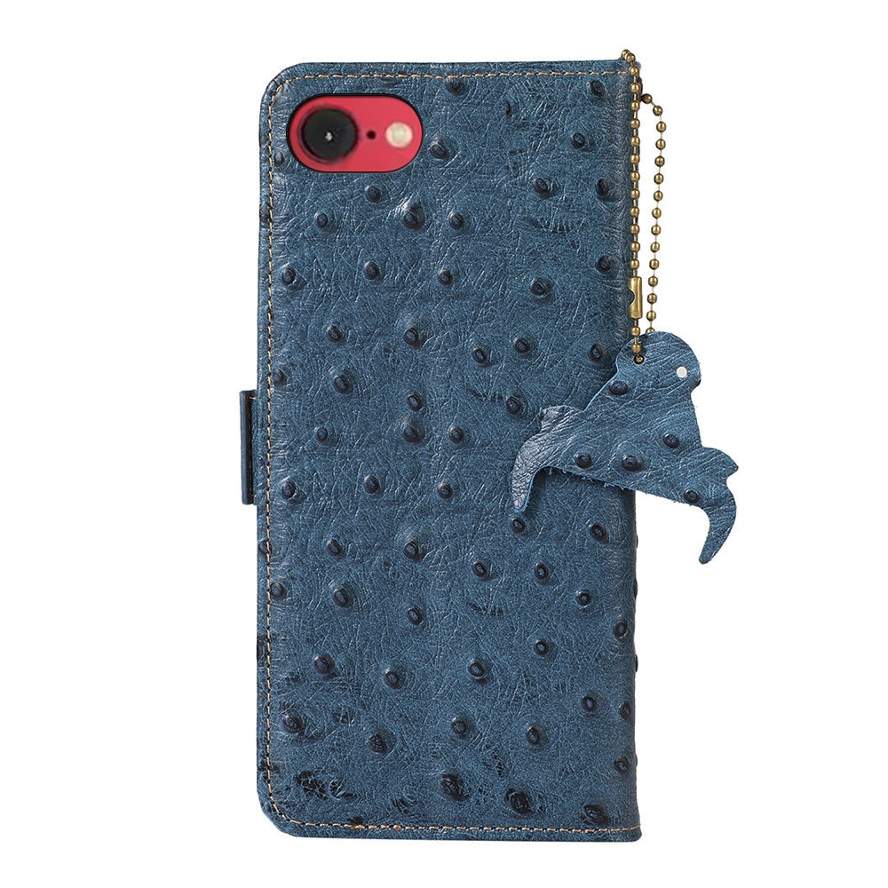 For iPhone 16e Ostrich Pattern Genuine Leather RFID Phone Case(Blue)