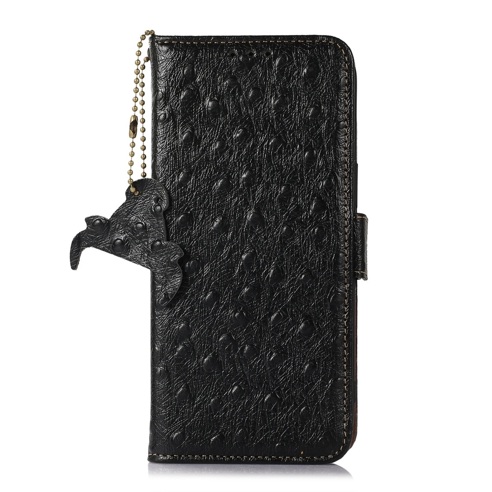 For iPhone 16e Ostrich Pattern Genuine Leather RFID Phone Case(Black)