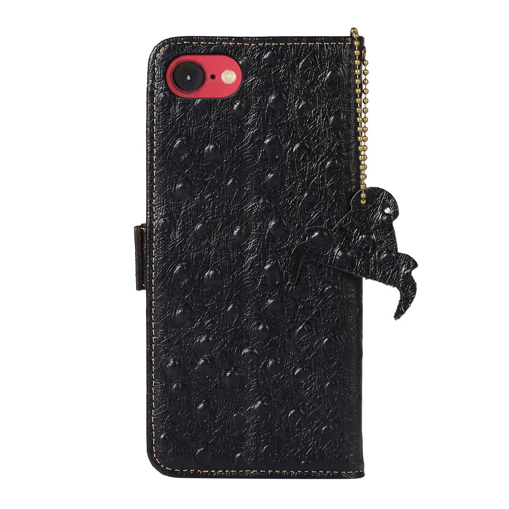 For iPhone 16e Ostrich Pattern Genuine Leather RFID Phone Case(Black)