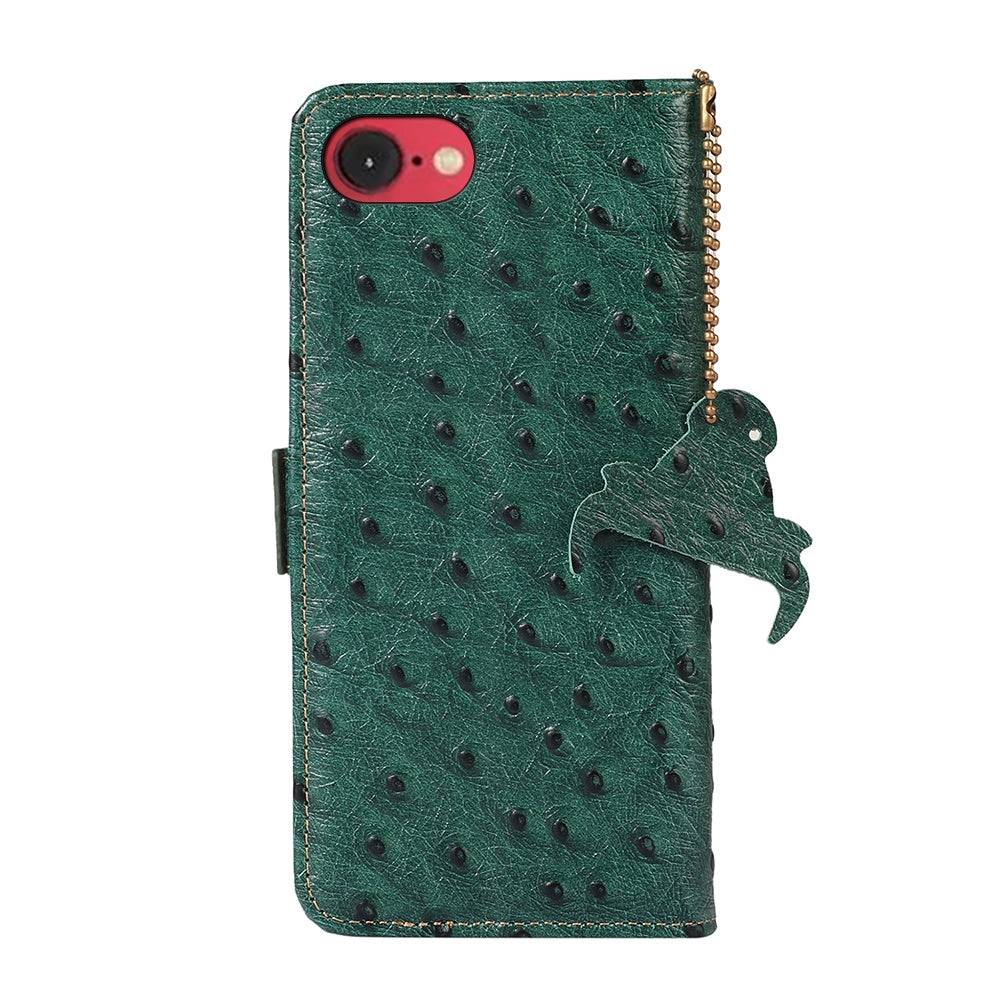 For iPhone 16e Ostrich Pattern Genuine Leather RFID Phone Case(Green)