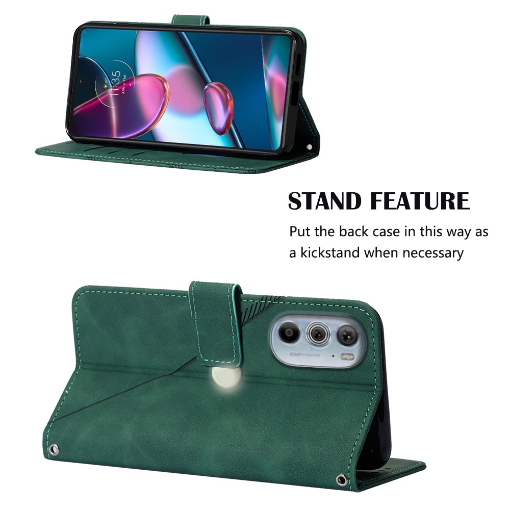For Motorola Moto Edge 30 Pro / Edge+ 2022 Crossbody 3D Embossed Flip Leather Phone Case(Dark Green)
