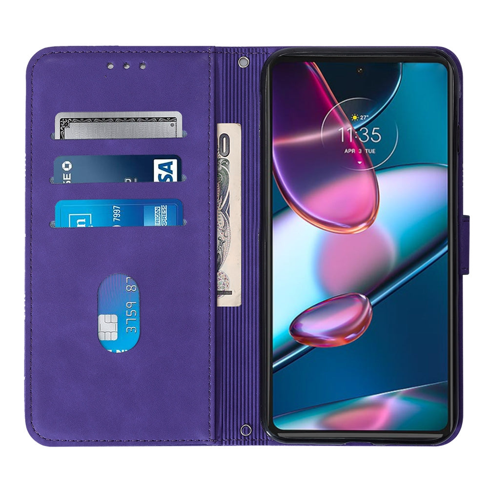 For Motorola Moto Edge 30 Pro / Edge+ 2022 Crossbody 3D Embossed Flip Leather Phone Case(Purple)