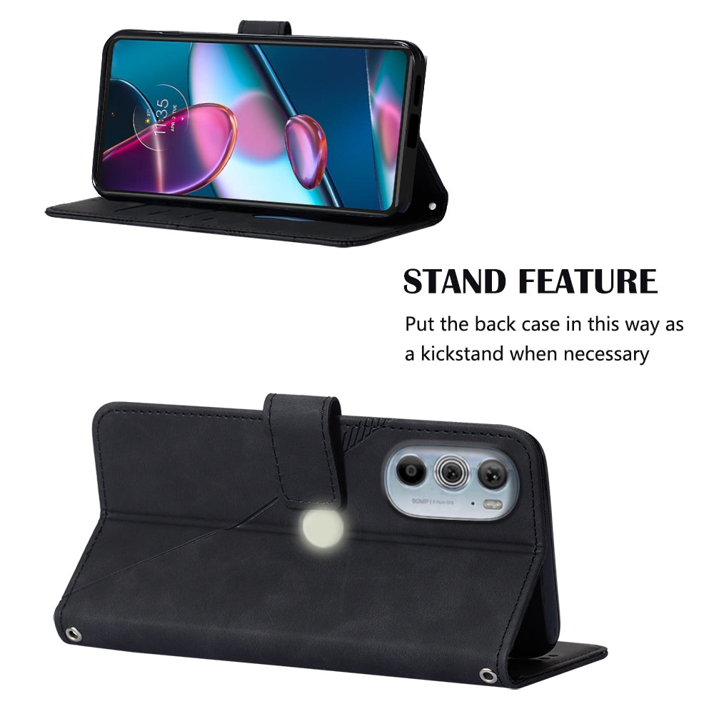 For Motorola Moto Edge 30 Pro / Edge+ 2022 Crossbody 3D Embossed Flip Leather Phone Case(Black)