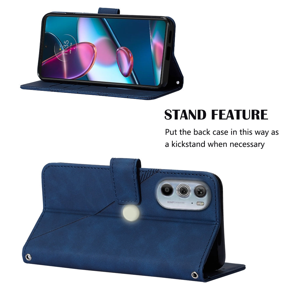 For Motorola Moto Edge 30 Pro / Edge+ 2022 Crossbody 3D Embossed Flip Leather Phone Case(Blue)