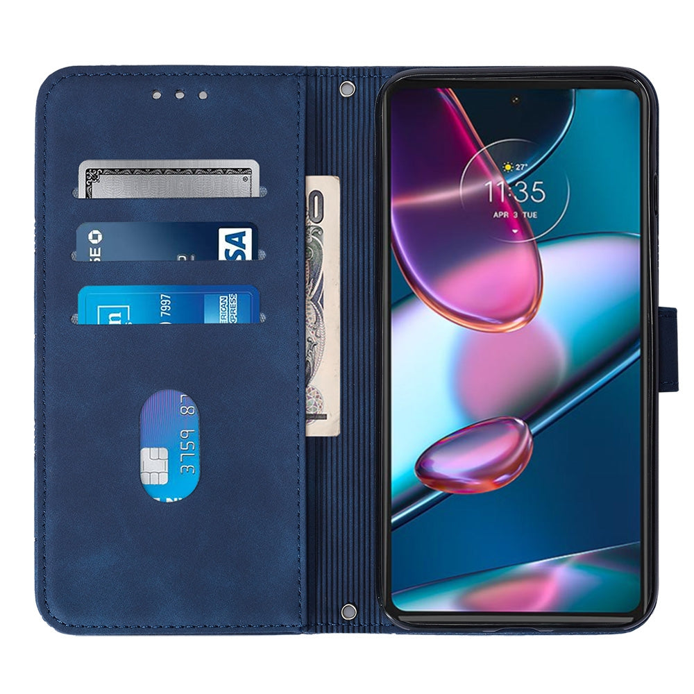 For Motorola Moto Edge 30 Pro / Edge+ 2022 Crossbody 3D Embossed Flip Leather Phone Case(Blue)