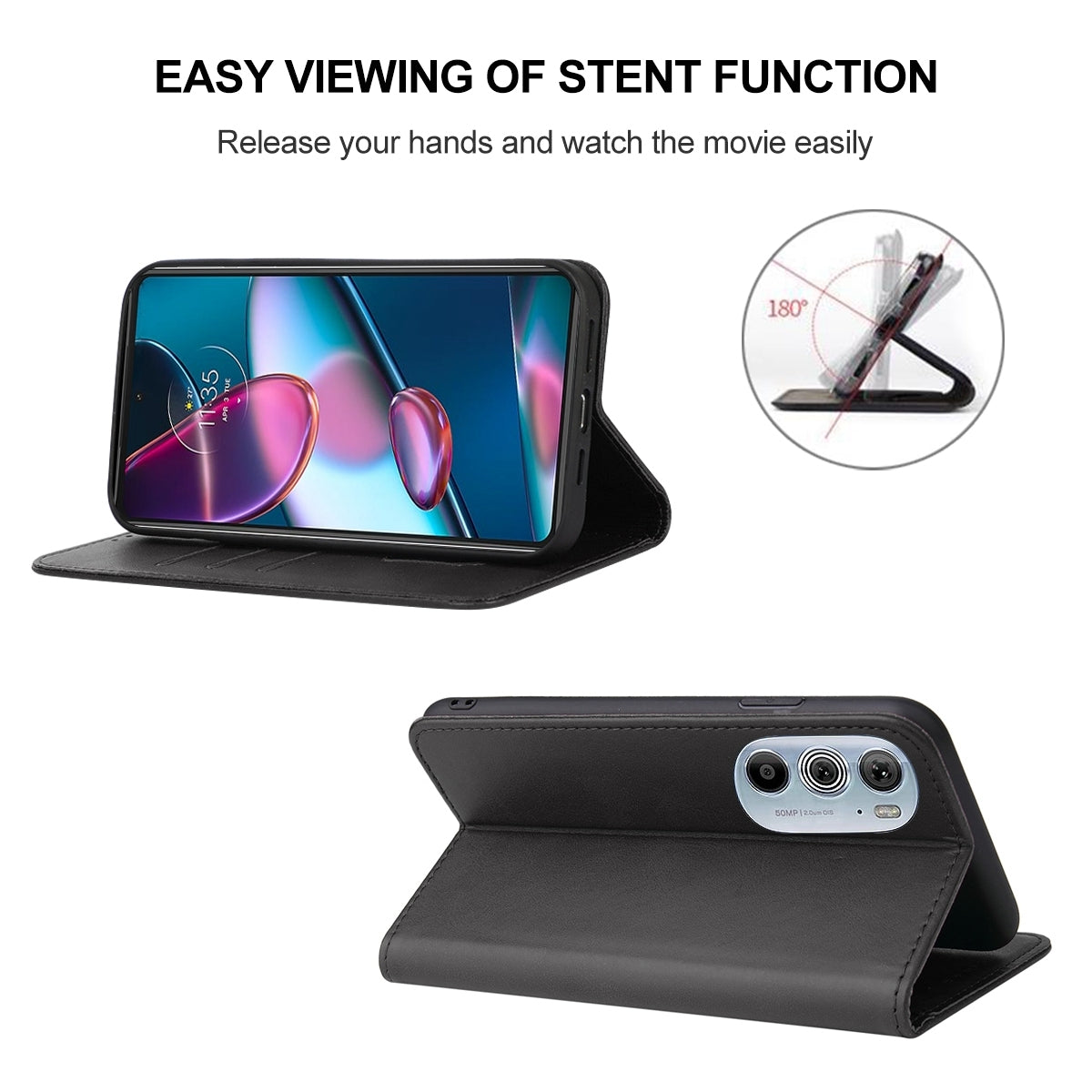 For Motorola Edge+ 5G UW 2022/Edge 30 Pro Magnetic Closure Leather Phone Case(Black)