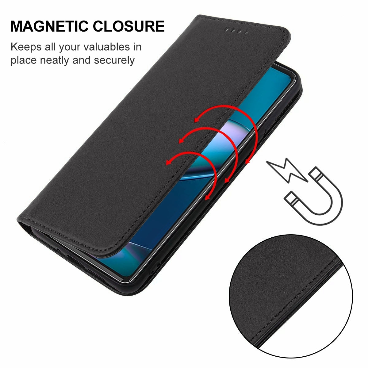 For Motorola Edge+ 5G UW 2022/Edge 30 Pro Magnetic Closure Leather Phone Case(Black)