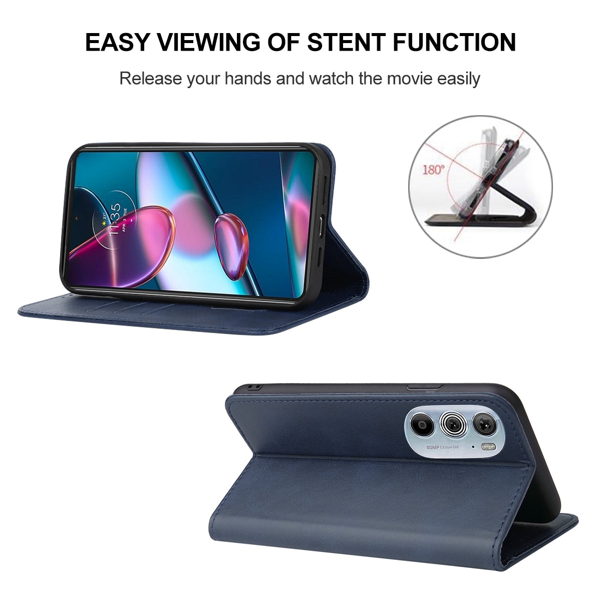 For Motorola Edge+ 5G UW 2022/Edge 30 Pro Magnetic Closure Leather Phone Case(Blue)