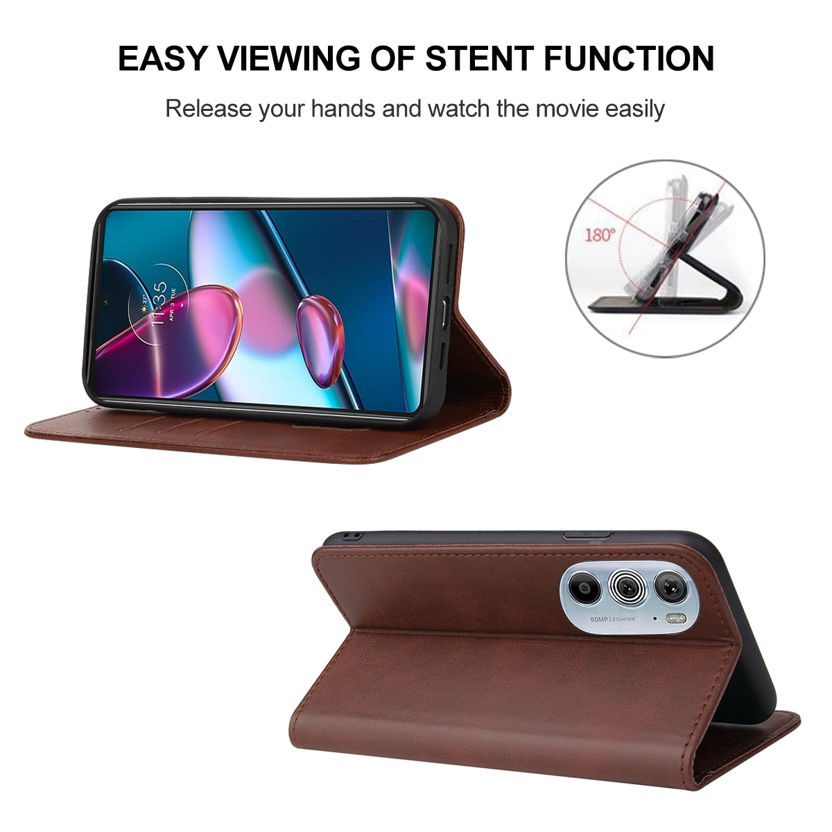 For Motorola Edge+ 5G UW 2022/Edge 30 Pro Magnetic Closure Leather Phone Case(Brown)