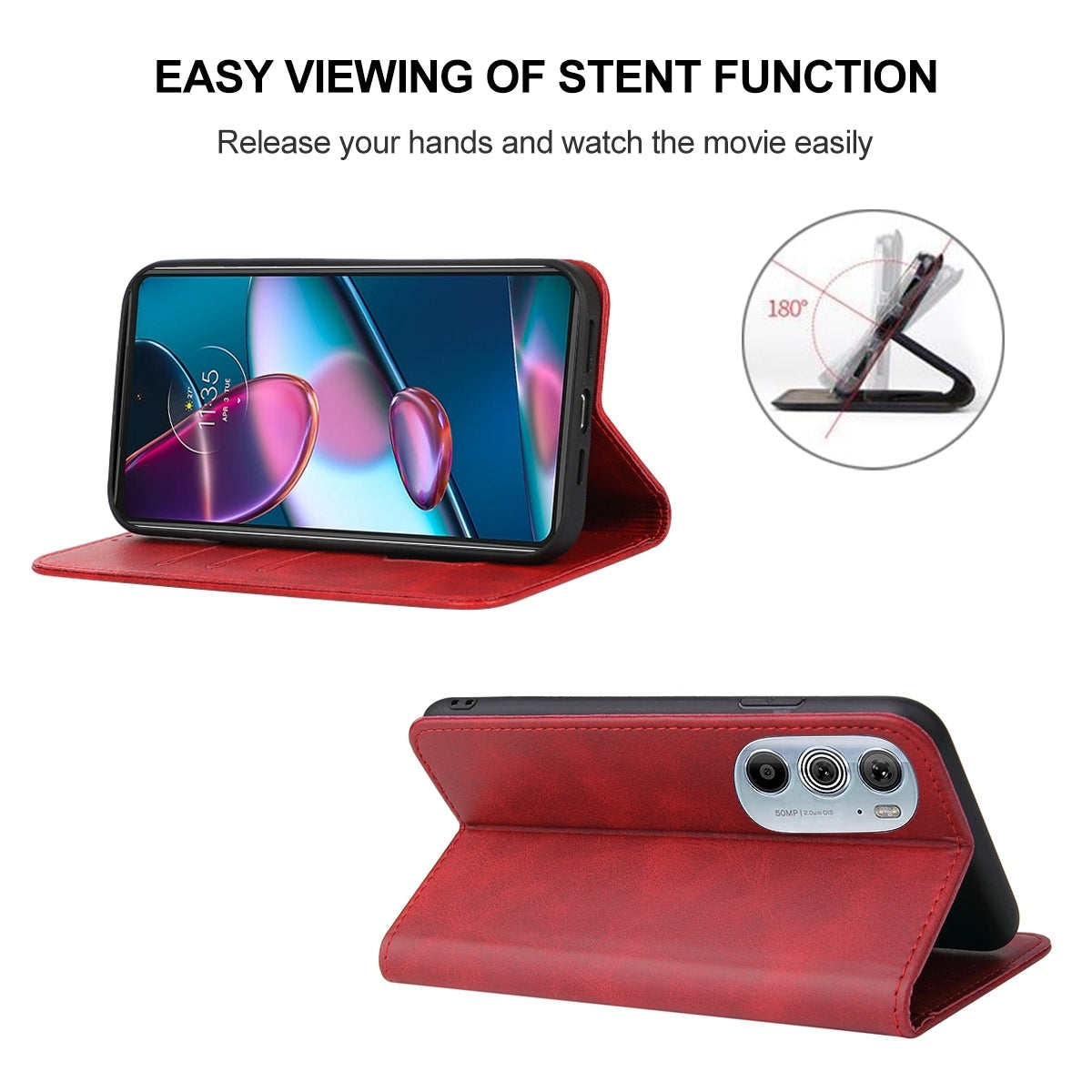 For Motorola Edge+ 5G UW 2022/Edge 30 Pro Magnetic Closure Leather Phone Case(Red)