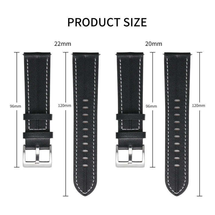 Universal Grooved Genuine Leather Watch Band, For Coros Pace 2/Coros Apex 42mm, For Realme Watch 3/Amazfit GTR4/4 Pro