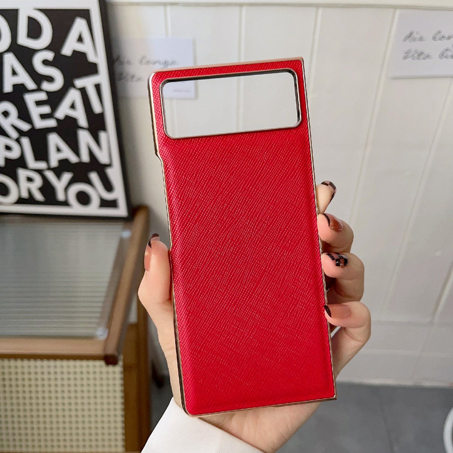 For Xiaomi Mix Fold 2 Nano Electroplating Cross Texture Genuine Leather Phone Case(Red)