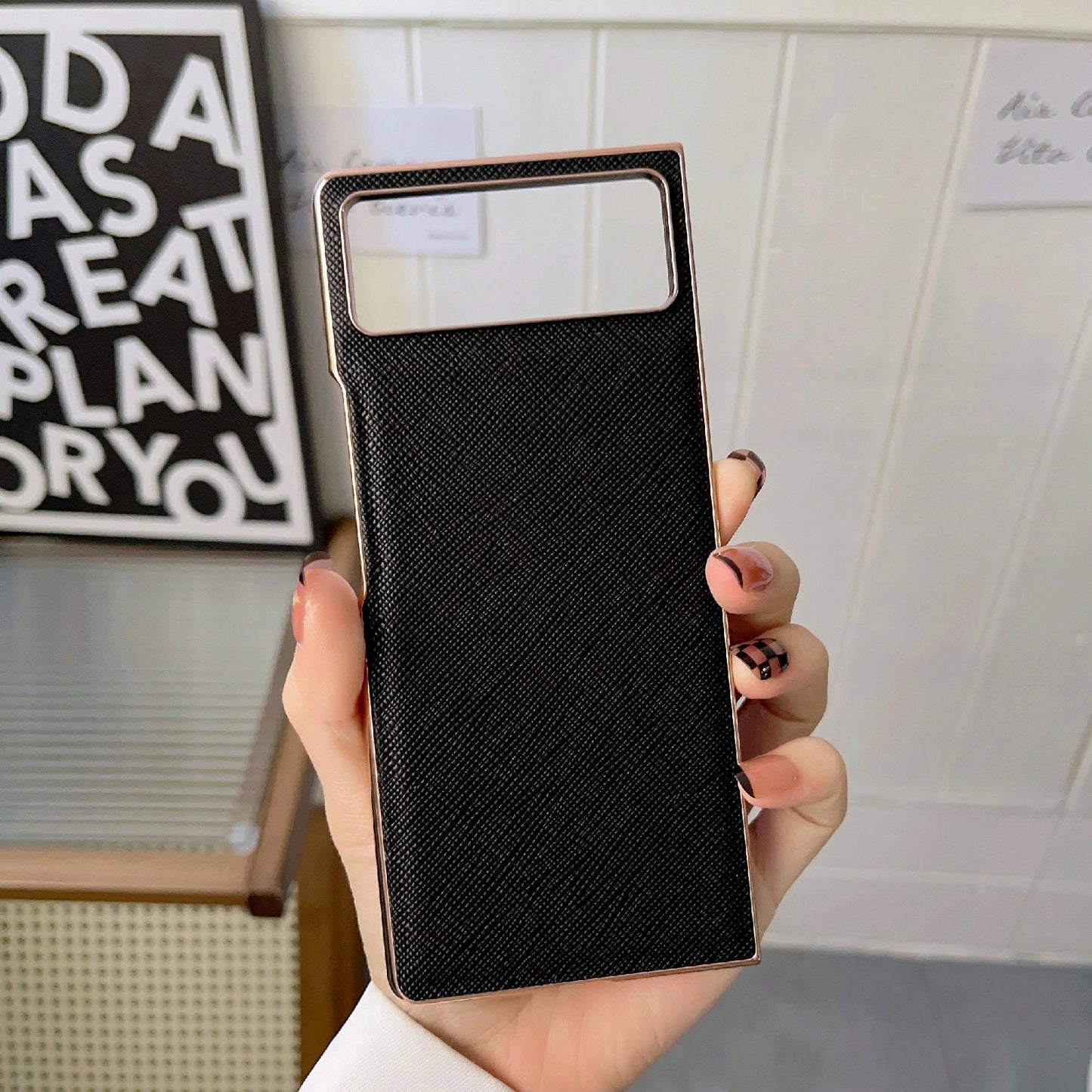 For Xiaomi Mix Fold 2 Nano Electroplating Cross Texture Genuine Leather Phone Case(Black)