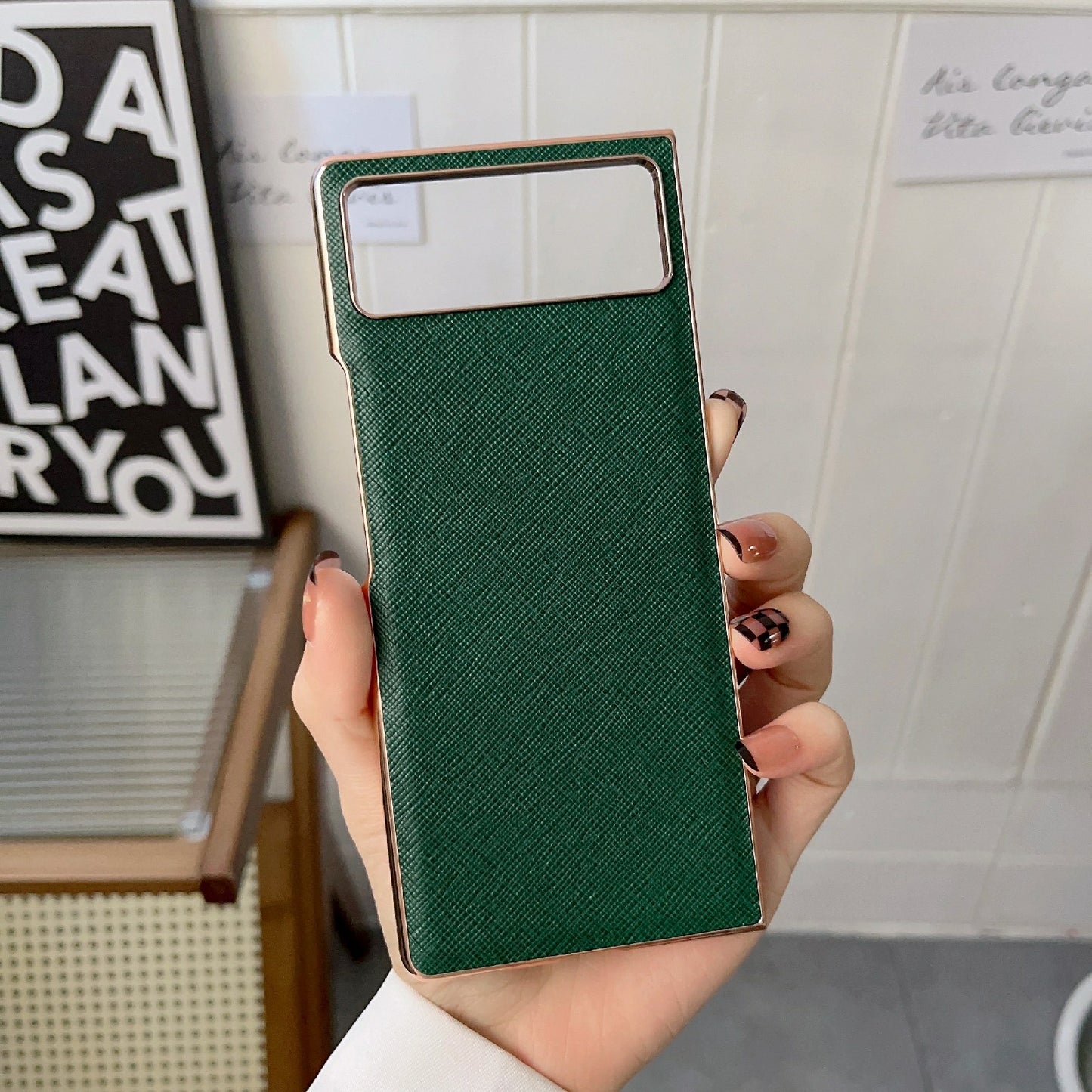 For Xiaomi Mix Fold 2 Nano Electroplating Cross Texture Genuine Leather Phone Case(Green)