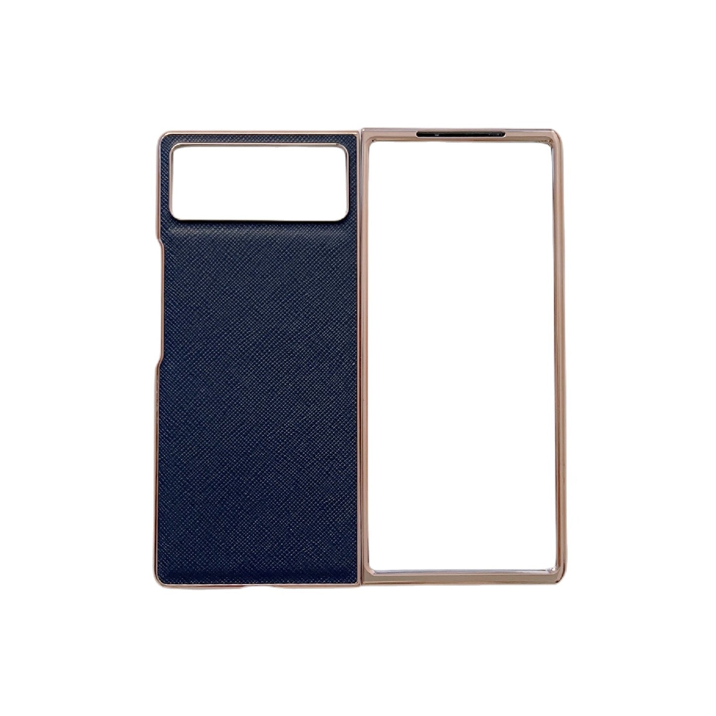 For Xiaomi Mix Fold 2 Nano Electroplating Cross Texture Genuine Leather Phone Case(Blue)