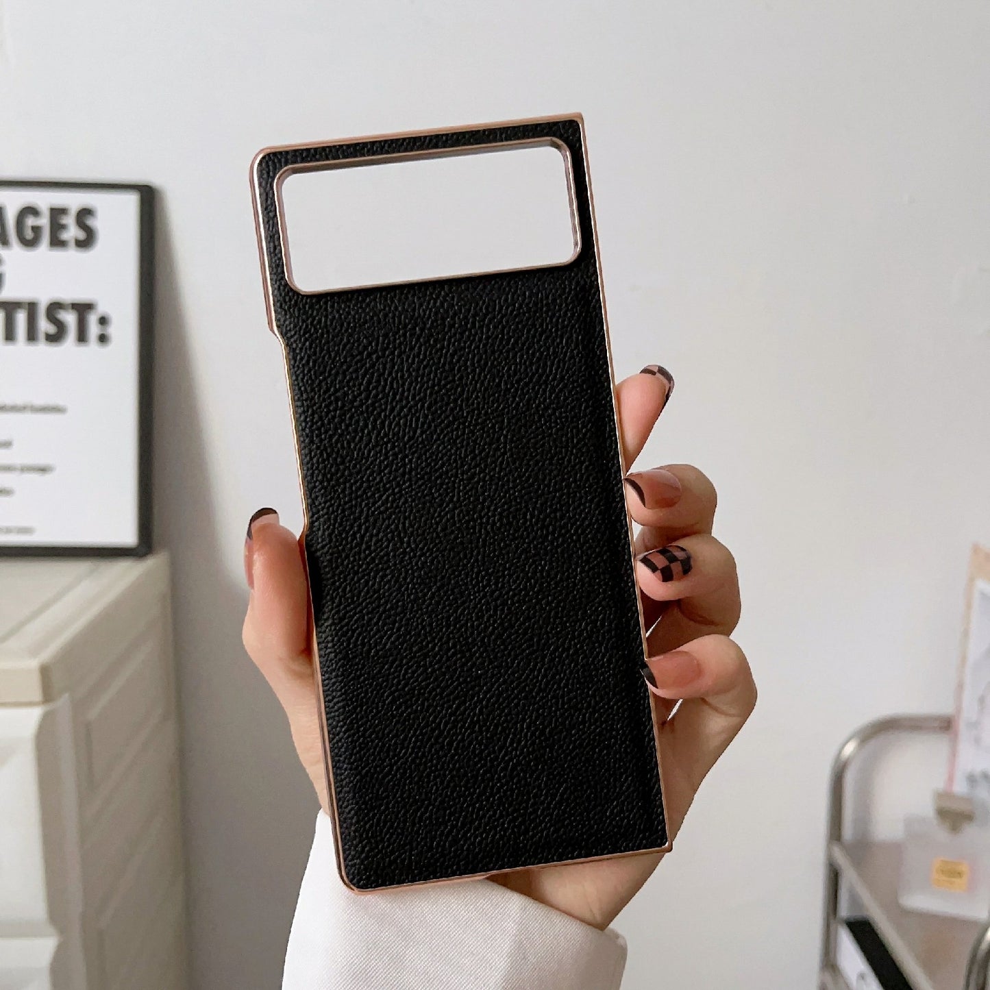 For Xiaomi Mix Fold 2 Nano Electroplating Genuine Leather Phone Case(Black)