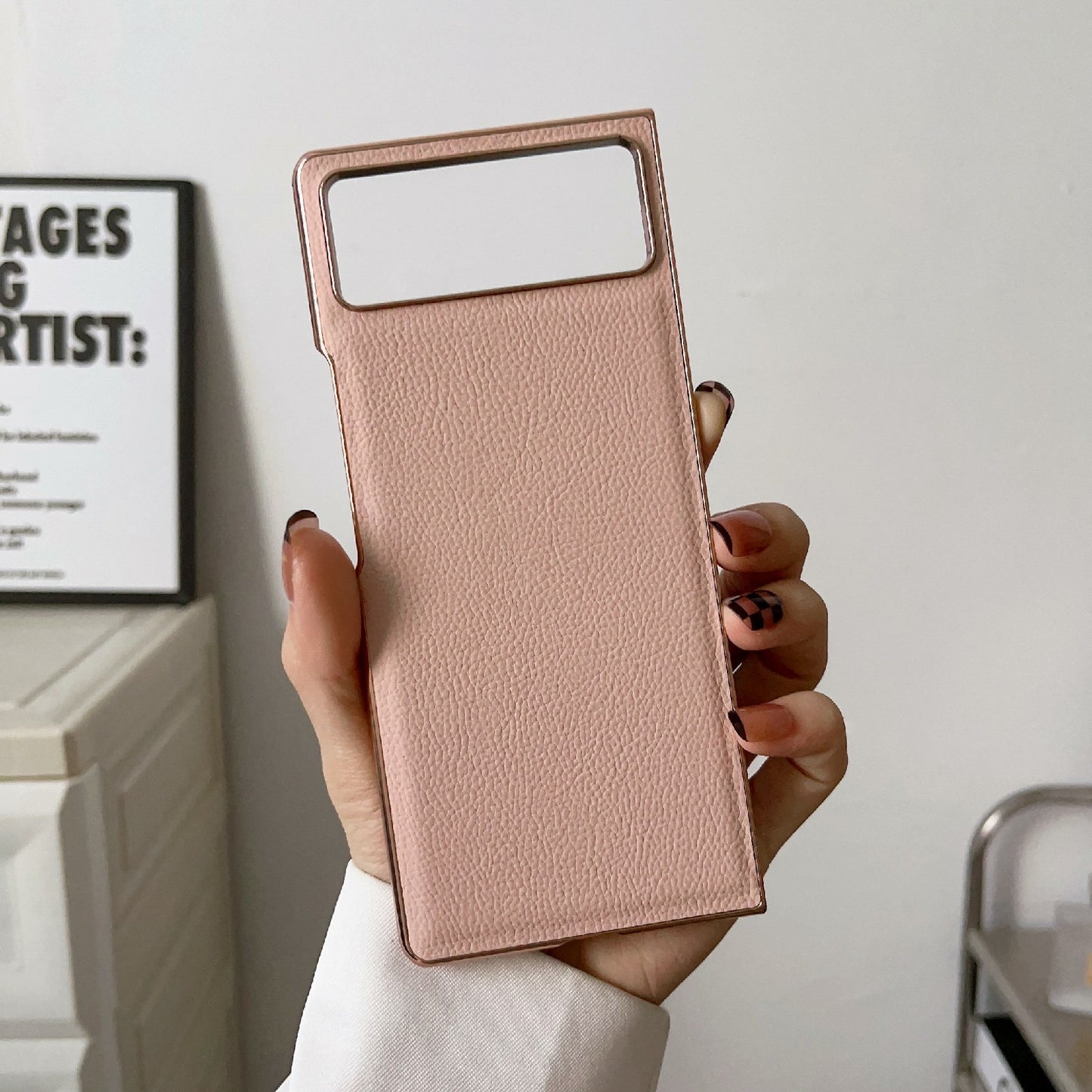 For Xiaomi Mix Fold 2 Nano Electroplating Genuine Leather Phone Case(Pink)