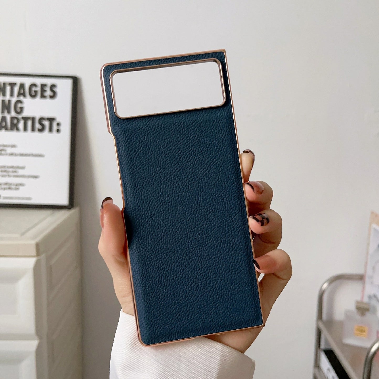 For Xiaomi Mix Fold 2 Nano Electroplating Genuine Leather Phone Case(Blue)