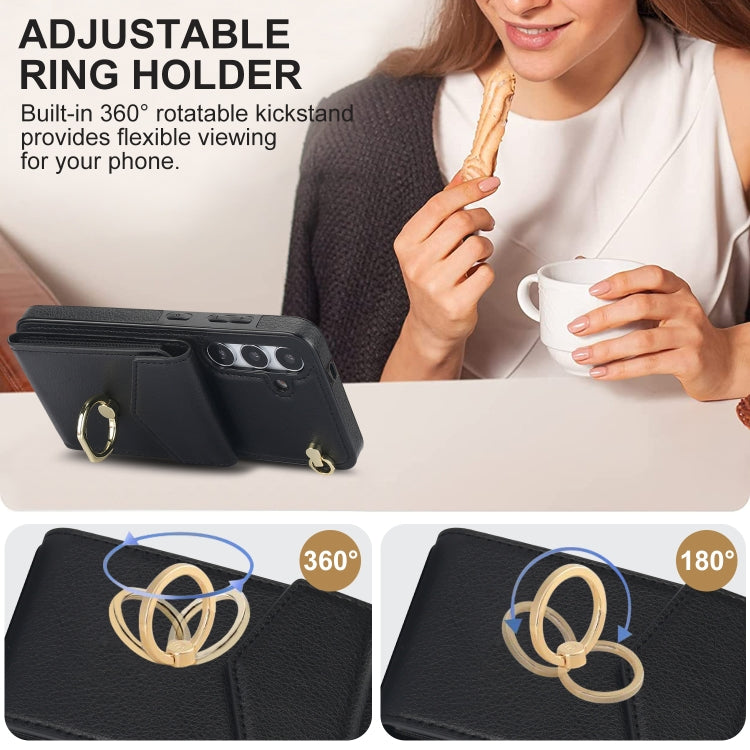 For Samsung Galaxy S24 5G Ring Holder RFID Card Slot Phone Case(Black)