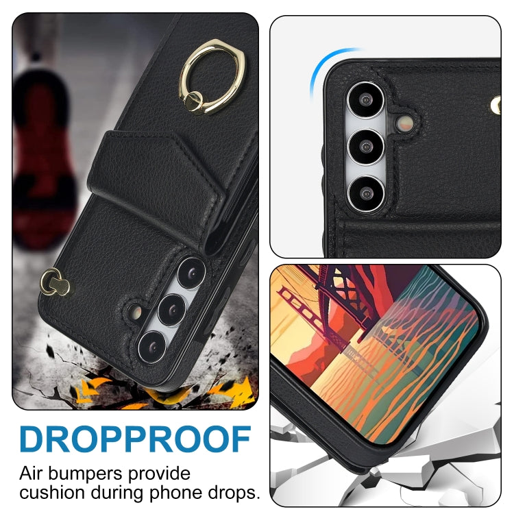 For Samsung Galaxy S24 5G Ring Holder RFID Card Slot Phone Case(Black)