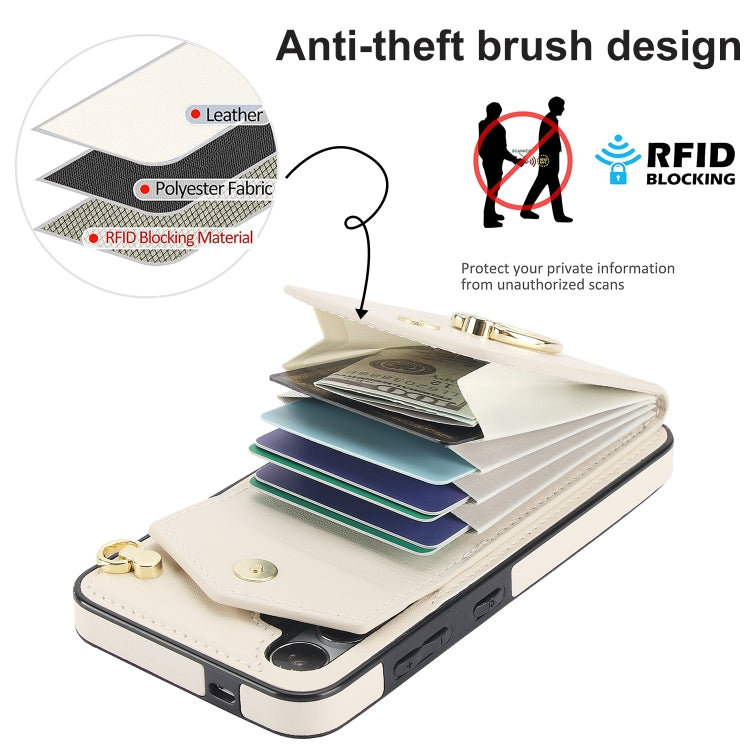 For Samsung Galaxy S24 5G Ring Holder RFID Card Slot Phone Case(Beige)