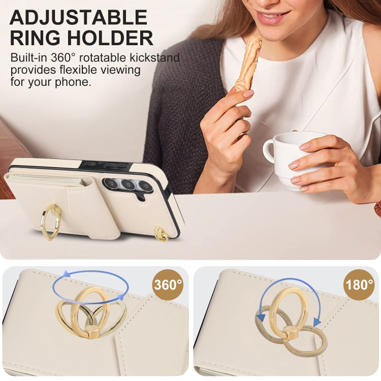 For Samsung Galaxy S24 5G Ring Holder RFID Card Slot Phone Case(Beige)