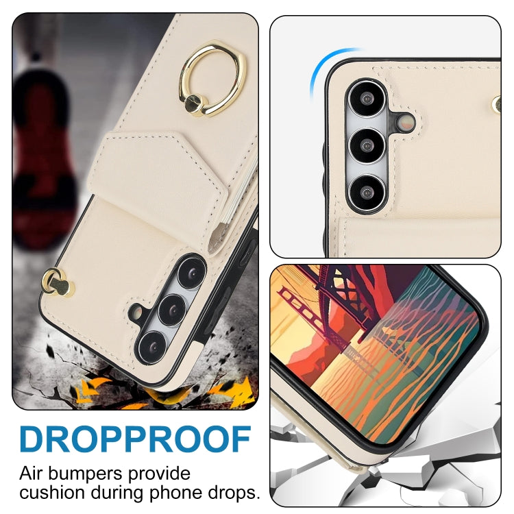 For Samsung Galaxy S24 5G Ring Holder RFID Card Slot Phone Case(Beige)