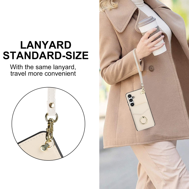 For Samsung Galaxy S24 5G Ring Holder RFID Card Slot Phone Case(Beige)