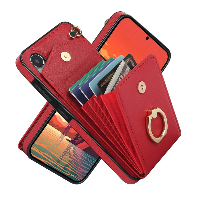 For Samsung Galaxy S24 5G Ring Holder RFID Card Slot Phone Case(Red)