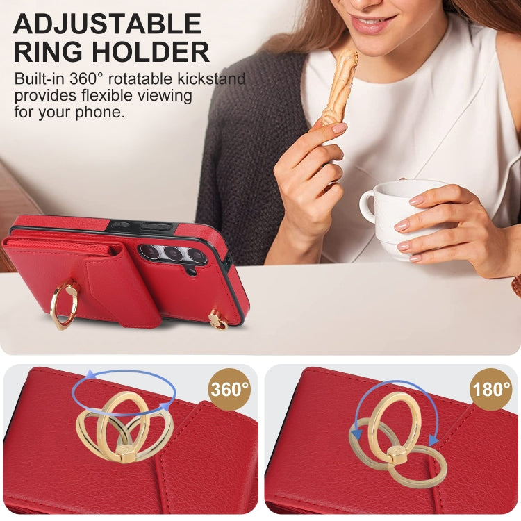 For Samsung Galaxy S24 5G Ring Holder RFID Card Slot Phone Case(Red)