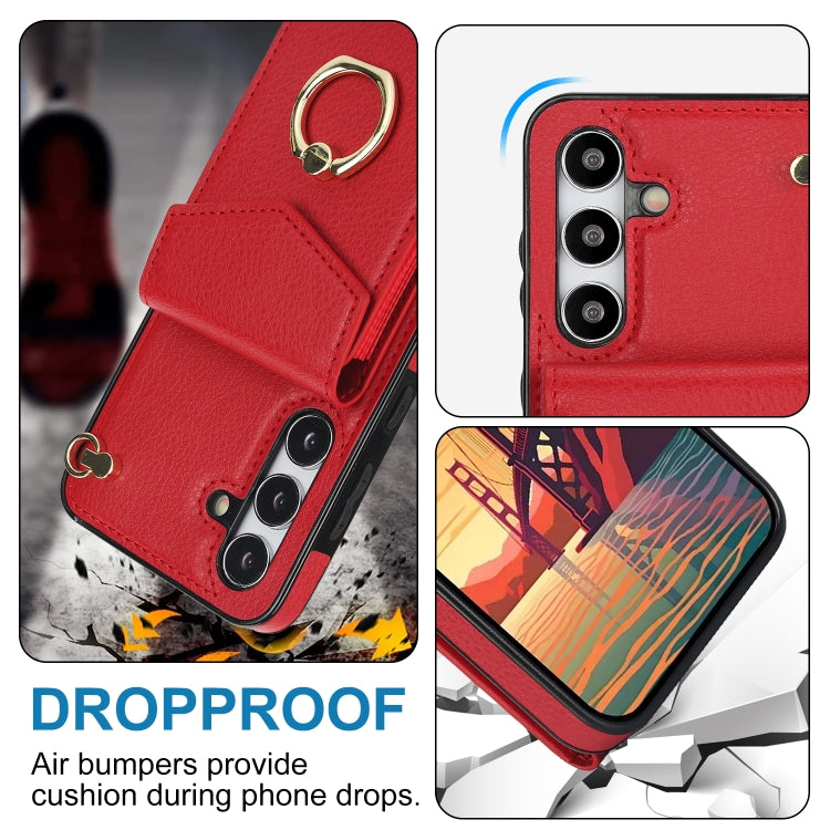 For Samsung Galaxy S24 5G Ring Holder RFID Card Slot Phone Case(Red)