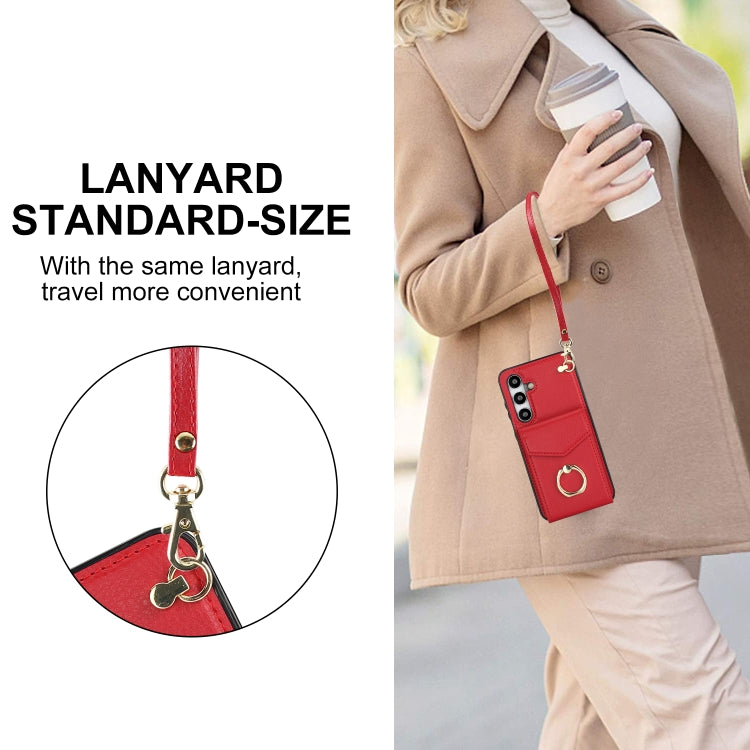 For Samsung Galaxy S24 5G Ring Holder RFID Card Slot Phone Case(Red)