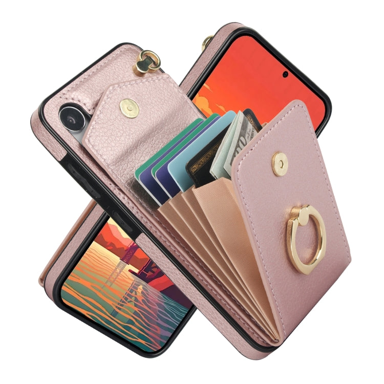For Samsung Galaxy S24 5G Ring Holder RFID Card Slot Phone Case(Rose Gold)