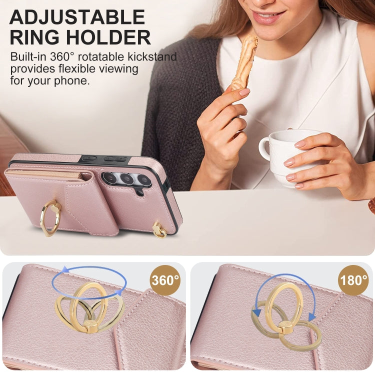 For Samsung Galaxy S24 5G Ring Holder RFID Card Slot Phone Case(Rose Gold)