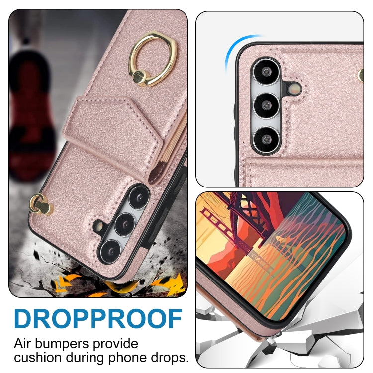 For Samsung Galaxy S24 5G Ring Holder RFID Card Slot Phone Case(Rose Gold)