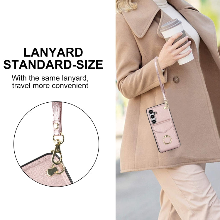 For Samsung Galaxy S24 5G Ring Holder RFID Card Slot Phone Case(Rose Gold)