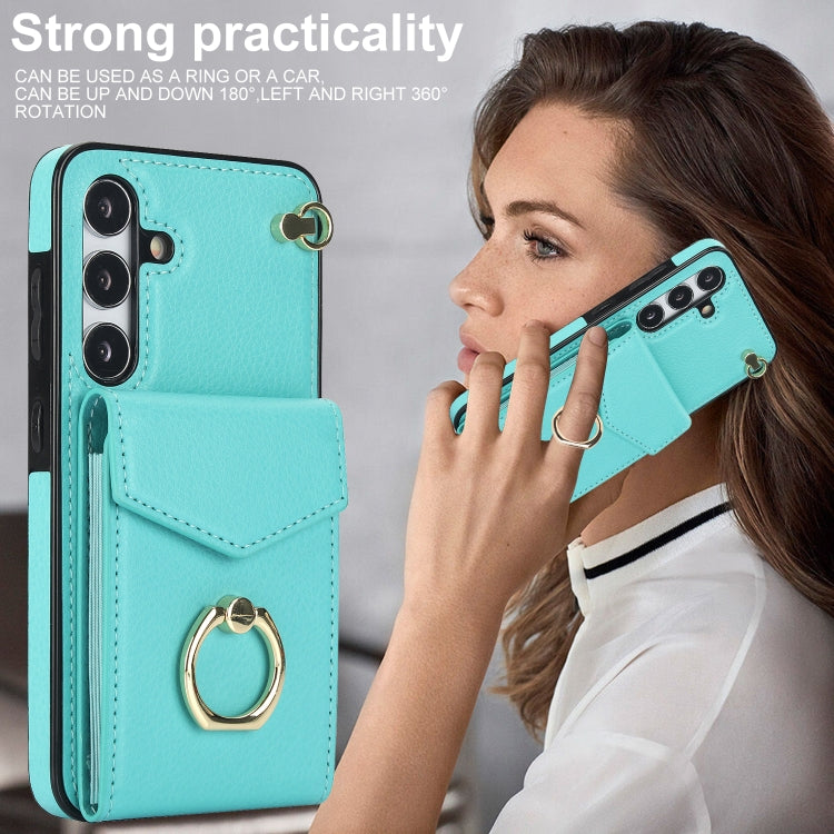 For Samsung Galaxy S24 5G Ring Holder RFID Card Slot Phone Case(Mint Green)